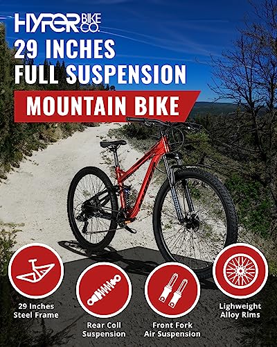  Hyper Mountain Bike for Men or Women 29 Inch Mountain Bike.  Trail Bike with Shimano 9 Speed Shifters and Lightweight Aluminum Hard Tail  MTB Bike Frame. Womens and Mens Mountain